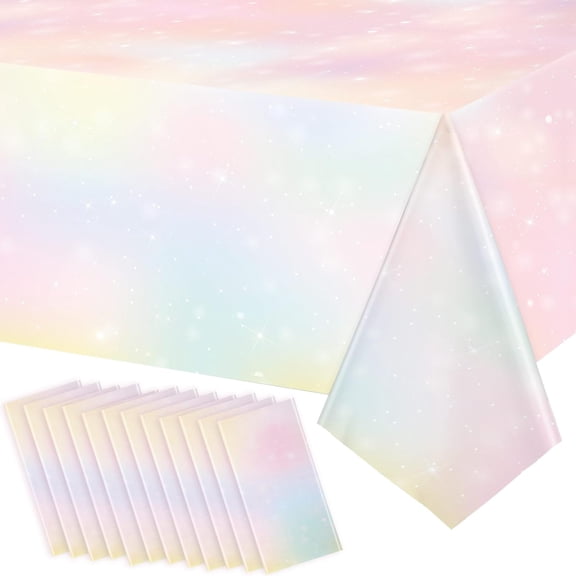 Pastel Rainbow Tablecloths Pastel Party Decorations Disposable Rainbow Tablecloth Waterproof Plastic Table Cover Supply for Birthday Wedding Bridal Shower 108 x 54 Inch(12 Pcs)