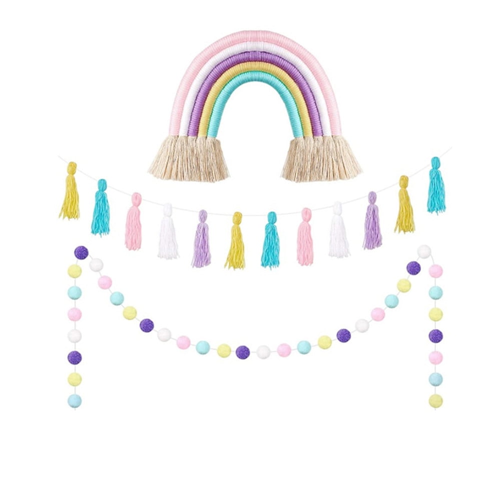 Rainbow Tassel Garland With Wood Beads - Boho Wall Hanging, Colorful Party Decoration For Nursery, Classroom, Baby Shower