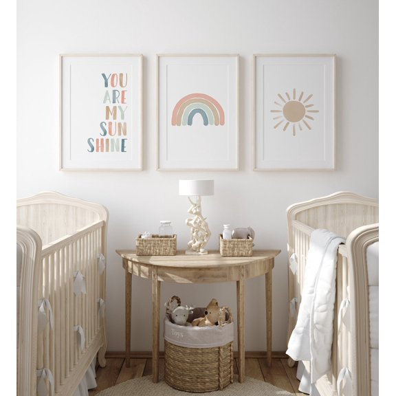 Pastel Rainbow You Are My Sunshine Wall Art Boho Girl Nursery Decor Set 3 Stretched Canvas 12x18