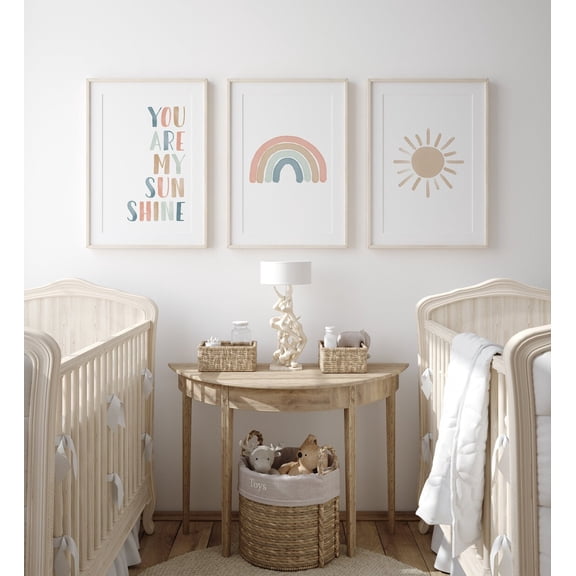 Pastel Rainbow You Are My Sunshine Wall Art Boho Girl Nursery Decor Set 3 Unframed Paper Print 8x12