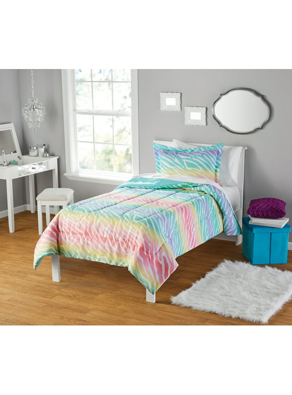 Pastel Rainbow Zebra Comforter Set - Twin XL