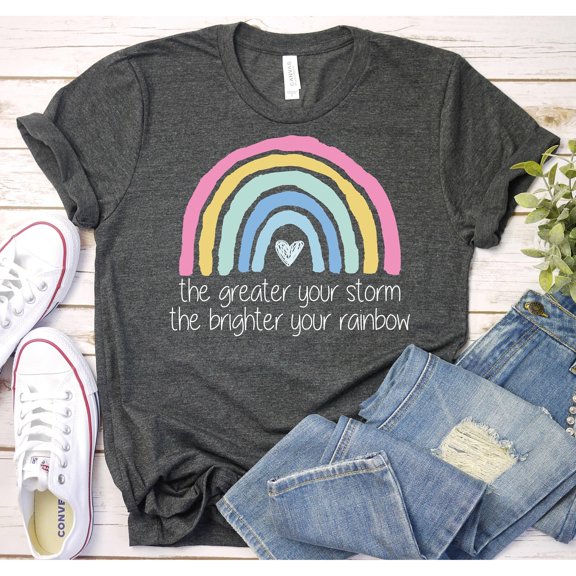 Pastel Rainbow and Heart Inspirational Graphic T-Shirt, Unisex Classic Fit, Cotton Blend by Color, 180 GSM
