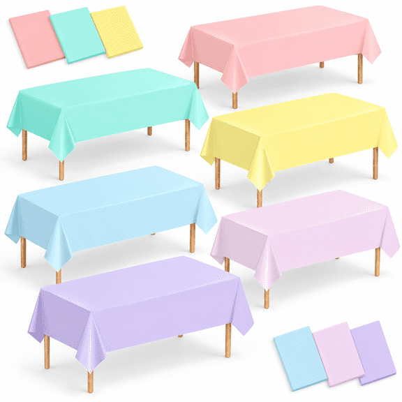 Pastel Rectangle 12pcs Disposable Plastic Tablecloths 54 x 108 Inch