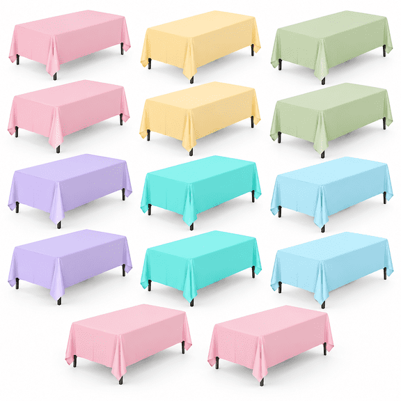 Pastel Rectangle Disposable Plastic Tablecloths, 14 Pack 54 x 108 Inch