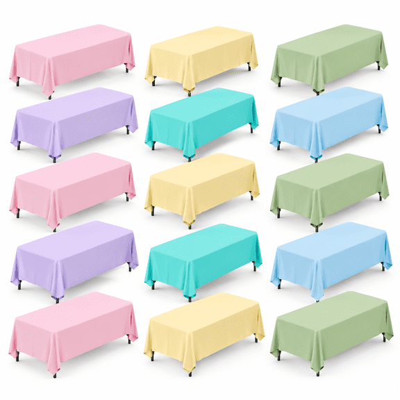 Pastel Rectangle Disposable Plastic Tablecloths, 14 Pack, 54 x 108 Inch