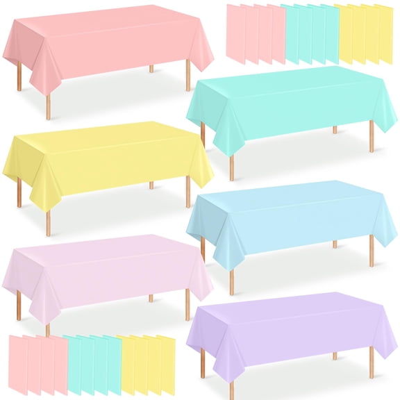 Pastel Rectangle Disposable Plastic Tablecloths 24pcs