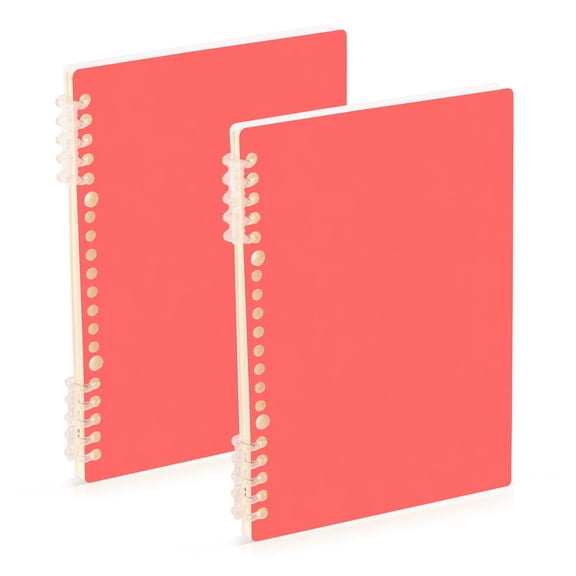 Pastel Red Notebooks 2 Pcs 1-subject Journal 60 Sheets A5 College Ruled Paper Detachable Ring 8.3"x5.7"