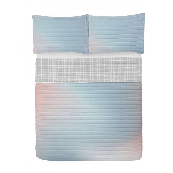 Pastel Reversible Bedspread Set, Abstract Blurry Colors Composition Daydream Fantasy Miscellaneous Art, Pillow Shams & Comforter Microfiber Bedding Set, 3 Sizes, Baby Blue, by Ambesonne