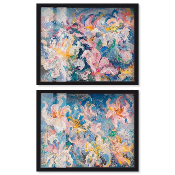 Pastel Riot Modern Boho Vibes Set Shadowbox Floral Abstracts by Art Remedy, Black Frame, 45 x 36