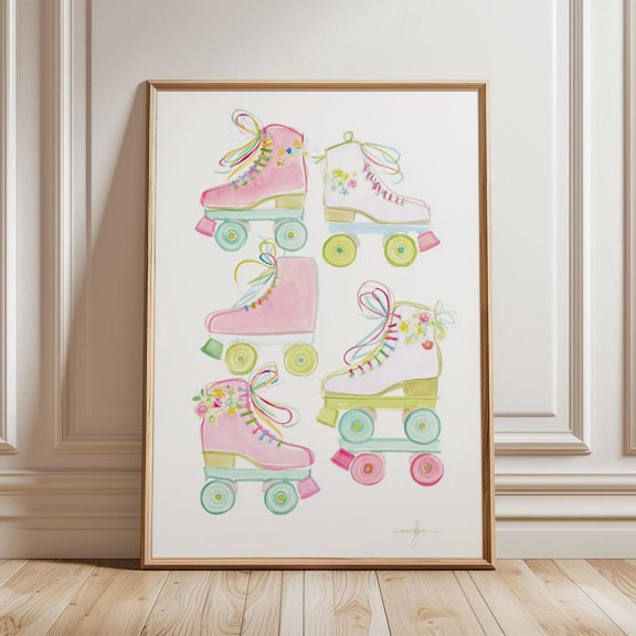 Pastel Roller Skate Poster, Retro Girly Wall Art, Cute Skate Print, Collection , Minimal Decor, Framed Artwork, Living Room, Minimalist Apartment, Living Room, Bedroom, Unframed 8X10