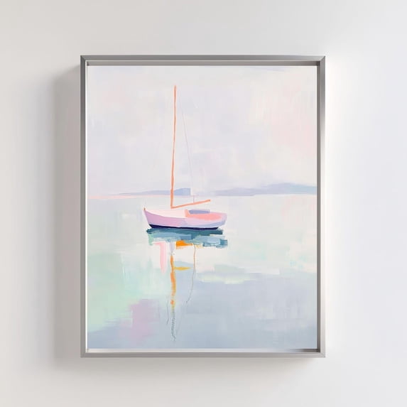 Pastel Sailboat Wall Art Print, Minimalist Coastal Seascape And ...