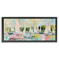 Stupell Industries Pastel Sails with Modern Paint Drip Black Framed Floater Canvas Wall Art, design by Creative Studio, 11 x 25