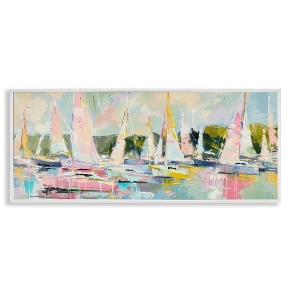 Stupell Industries Pastel Sails with Modern Paint Drip White Framed Giclee Art, design by Creative Studio, 13 x 30