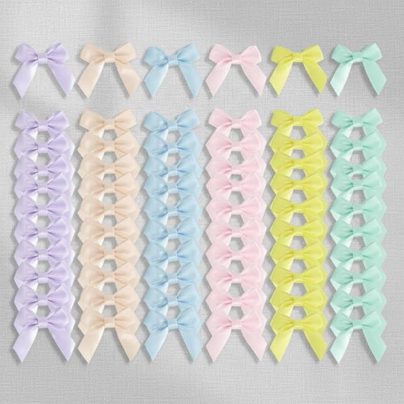 Pastel Satin Ribbon Bows - Self-Adhesive Satin Bows for Gift Wrapping, Crafts, Weddings - 60 PCs