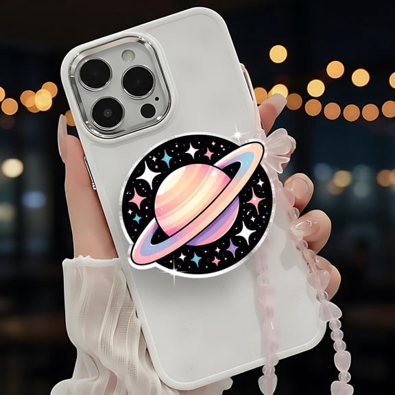 Pastel Saturn Phone, Space Themed With Stars, Dreamy Planet For Phone Grip, Everyday Style Phone Holder, E-Reader Accessory