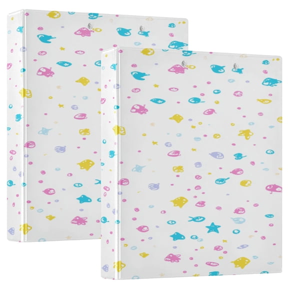 Pastel Sea Life Dots 12.4x10.6in PVC Round Ring Binder, D-Ring 3-Hole, Metal Clip, 200 Sheets