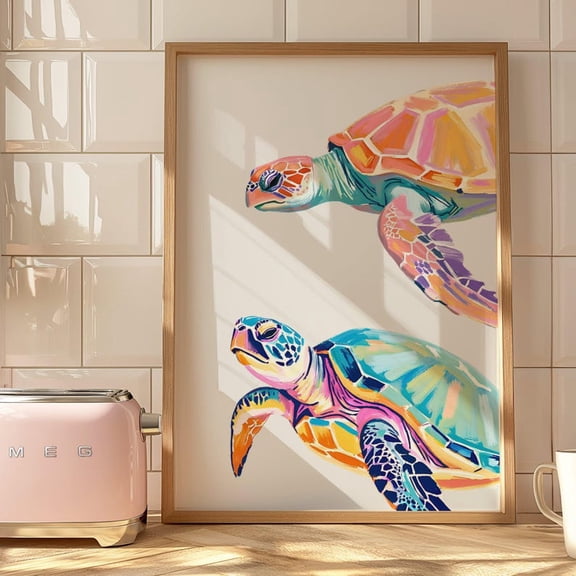 Pastel Sea Turtle Art - Coastal Seascape Nature Poster 8x12 UNFRAMDE
