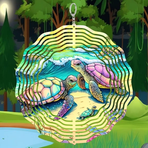 Pastel Sea Turtle Family Metal Wind Spinner 3D Coastal Beach Decor