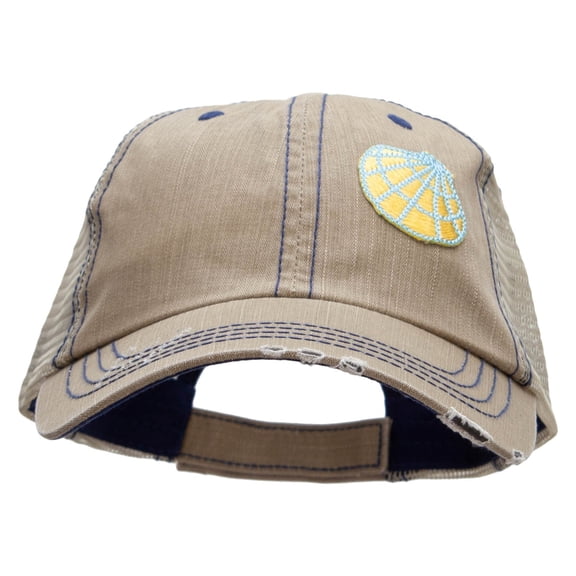 Pastel Seashell Patched Low Profile Special Cotton Mesh Cap - Khaki OSFM