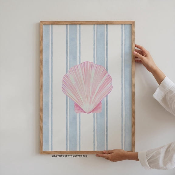 Pastel Seashell Poster, Trendy Coastal Cowgirl Wall Art, 12x18 UNFRAMED