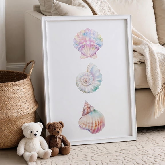 Pastel Seashell Wall Art, Coastal Nursery Decor, Shell , Ocean Theme Nursery, Seashell , Seashell Decor, Ocean Art Unframed Paper Print