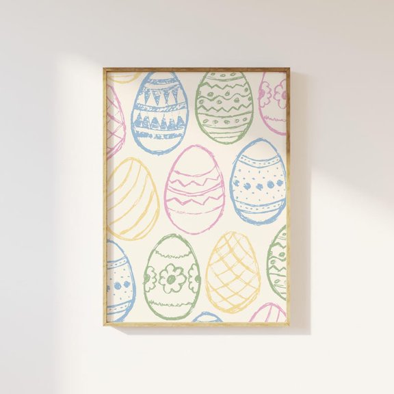 Pastel Sketch Easter Eggs Pattern Minimalist Spring Wall Decor Art Print 8x12 UNFRAMED