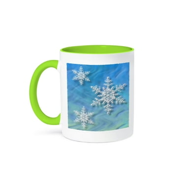 3dRose, Pastel Snowflakes, 11oz Two-Tone Green Mug