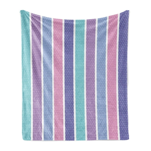 Pastel Soft Flannel Fleece Blanket, Abstract Art Style Vector Illustration of Polka Dot with Stripes Print, Cozy Plush for Indoor and Outdoor Use, 60" x 80", Violet and Violet Blue, by Ambesonne