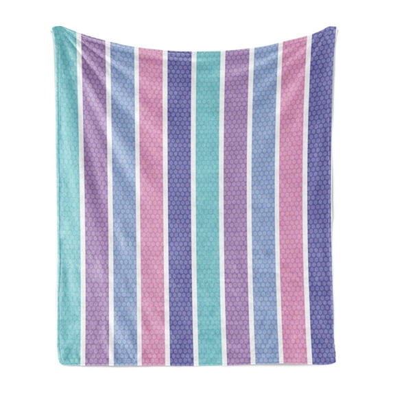 Pastel Soft Flannel Fleece Blanket, Abstract Art Style Vector Illustration of Polka Dot with Stripes Print, Cozy Plush for Indoor and Outdoor Use, 60" x 80", Violet and Violet Blue, by Ambesonne