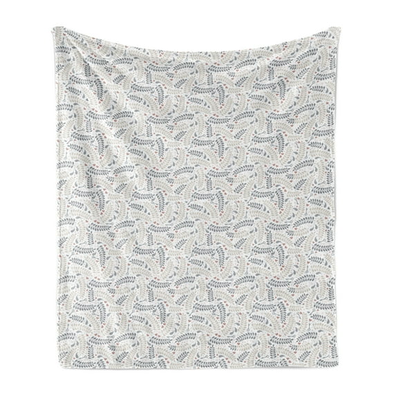 Pastel Soft Flannel Fleece Blanket, Illustration of Floral Little Hearts Tropical Leaves Keys and Feathers Love Theme, Cozy Plush for Indoor and Outdoor Use, 50" x 60", Dust and Grey, by Ambesonne
