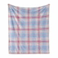 thumbnail image 1 of Pastel Soft Flannel Fleece Blanket, Old Fashioned Retro Style Classical Geometric Striped Plaid Inspired, Cozy Plush for Indoor and Outdoor Use, 70" x 90", Fuchsia Salmon Pale Blue, by Ambesonne, 1 of 6