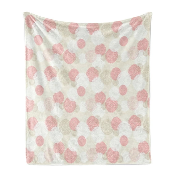 Pastel Soft Flannel Fleece Blanket, Soft Toned Spring Floral Motif with Peony Blossoms Petals Natural Image, Cozy Plush for Indoor and Outdoor Use, 70" x 90", Brown Pale Pink White, by Ambesonne