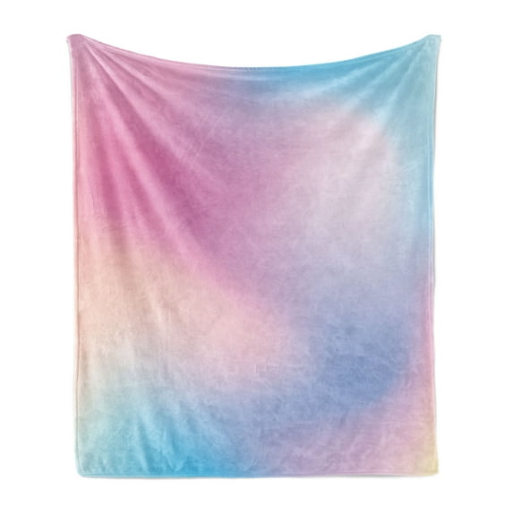 Pastel Soft Flannel Fleece Throw Blanket, Abstract Blurry Colors Composition Daydream Fantasy Miscellaneous, Cozy Plush for Indoor and Outdoor Use, 60" x 80", Aqua Peach Pink, by Ambesonne