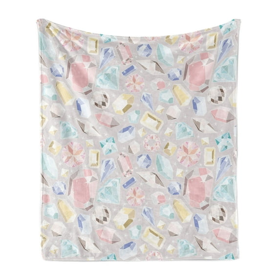 Pastel Soft Flannel Fleece Throw Blanket, Colorful Diamond Gemstone Rich Feminine Women Fashion Theme Digital Print, Cozy Plush for Indoor and Outdoor Use, 50" x 60", Multicolor, by Ambesonne