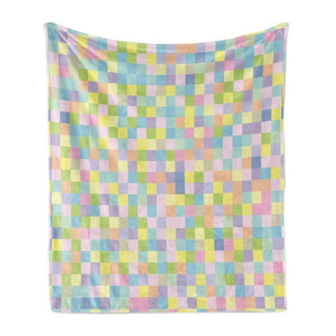 Pastel Soft Flannel Fleece Throw Blanket, Colorful Squares Pattern Checkered Mosaic Style Mottled Cubical Tile Grid Print, Cozy Plush for Indoor and Outdoor Use, 60" x 80", Multicolor, by Ambesonne