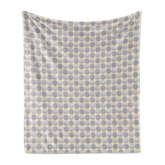 Pastel Soft Flannel Fleece Throw Blanket, Contemporary Dotwork Abstract Circles Along Stripes Bohemian Effect, Cozy Plush for Indoor and Outdoor Use, 50" x 70", Lilac and Lavender Blue, by Ambesonne