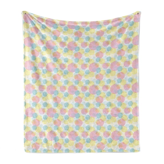 Pastel Soft Flannel Fleece Throw Blanket, Design of Colorful Paint Blots and Spots, Cozy Plush for Indoor and Outdoor Use, 70" x 90", Baby Pink Multicolor, by Ambesonne