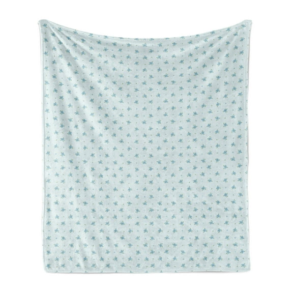Pastel Soft Flannel Fleece Throw Blanket, Forget Me Not Flowers and Vertical Striped Pale Backdrop Spring Nature, Cozy Plush for Indoor and Outdoor Use, 70" x 90", Pale Blue and Green, by Ambesonne