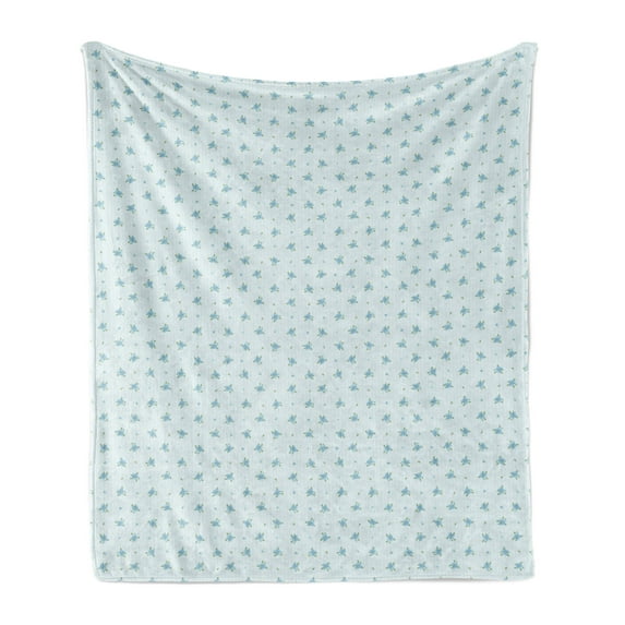 Pastel Soft Flannel Fleece Throw Blanket, Forget Me Not Flowers and Vertical Striped Pale Backdrop Spring Nature, Cozy Plush for Indoor and Outdoor Use, 70" x 90", Pale Blue and Green, by Ambesonne