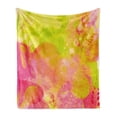 thumbnail image 1 of Pastel Soft Flannel Fleece Throw Blanket, Nature Inspired Watercolor Paintbrush Spring Yard Psychedelic Artwork, Cozy Plush for Indoor and Outdoor Use, 50" x 60", Apple Green Marigold, by Ambesonne, 1 of 6