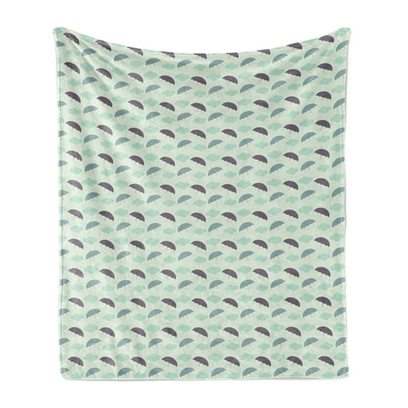 Pastel Soft Flannel Fleece Throw Blanket, Scene of a Rainy Sky with Umbrellas, Cozy Plush for Indoor and Outdoor Use, 60" x 80", Pale Green Multicolor, by Ambesonne