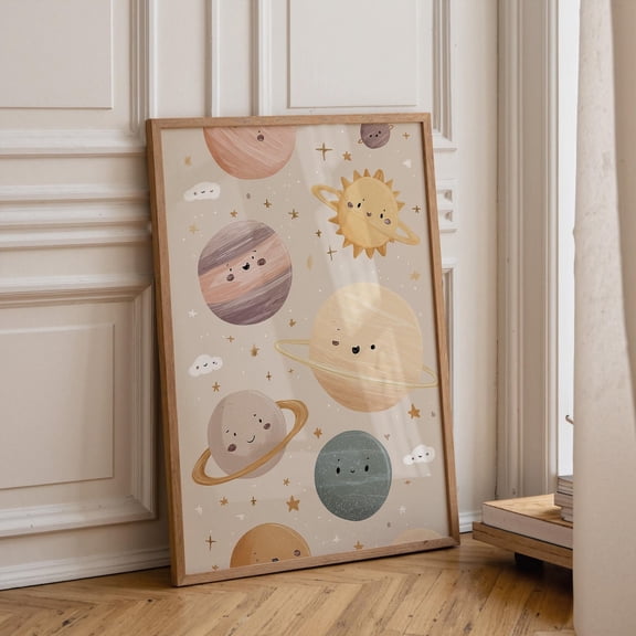 Pastel Solar System Print, Boho Planet Nursery Wall Art Poster Unframed Paper Print
