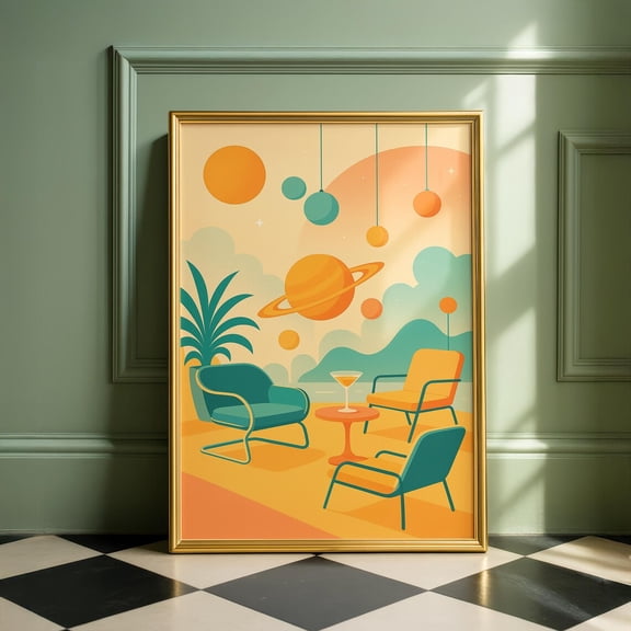 Pastel Space Lounge Fine Retro Mid Century Cosmic Light Vintage Poster Unframed Paper Print