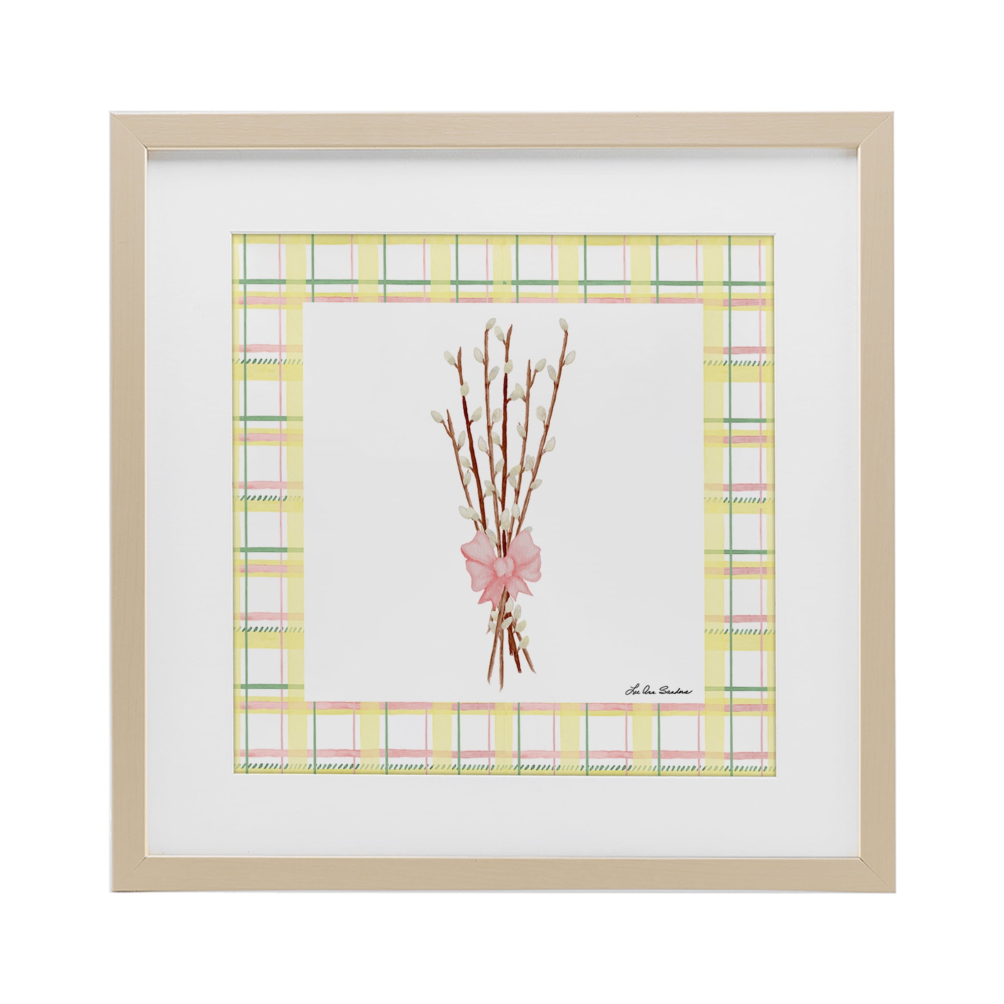 Pastel Spring Pussy Willow Birch Framed Print Under Glass, design by Lee Ann Sanders