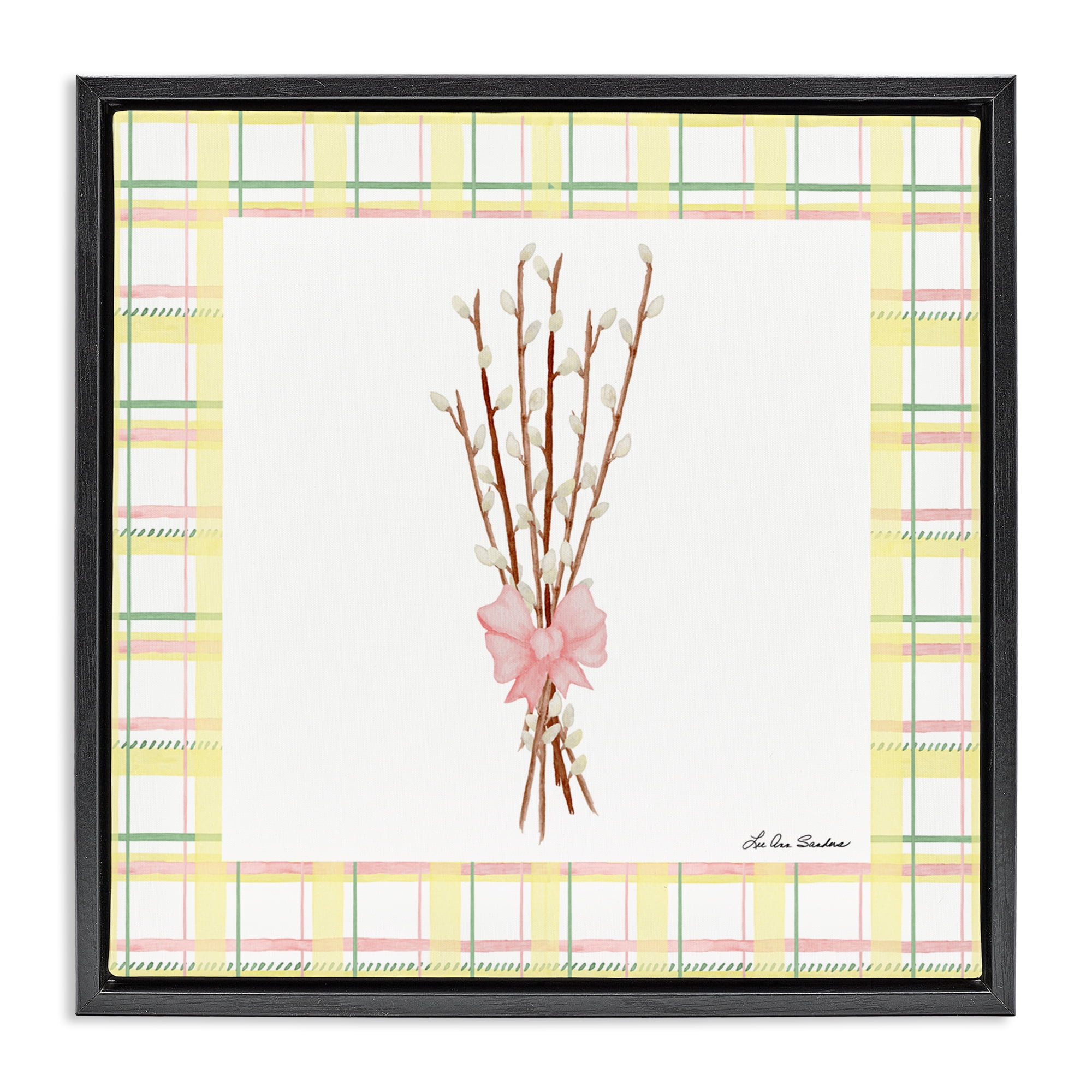 Pastel Spring Pussy Willow Black Framed Floater Canvas Wall Art, design by Lee Ann Sanders