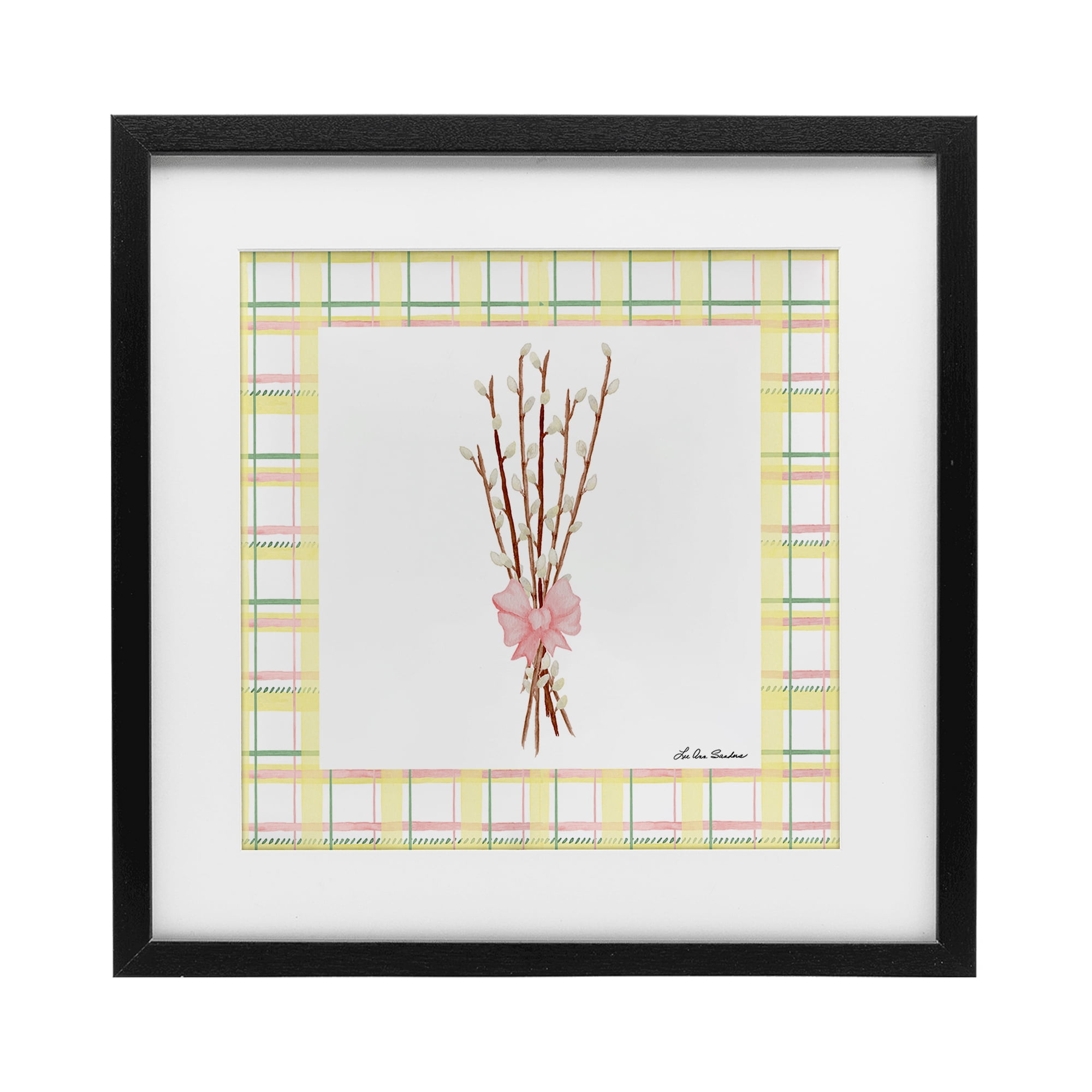 Pastel Spring Pussy Willow Black Framed Print Under Glass, design by Lee Ann Sanders