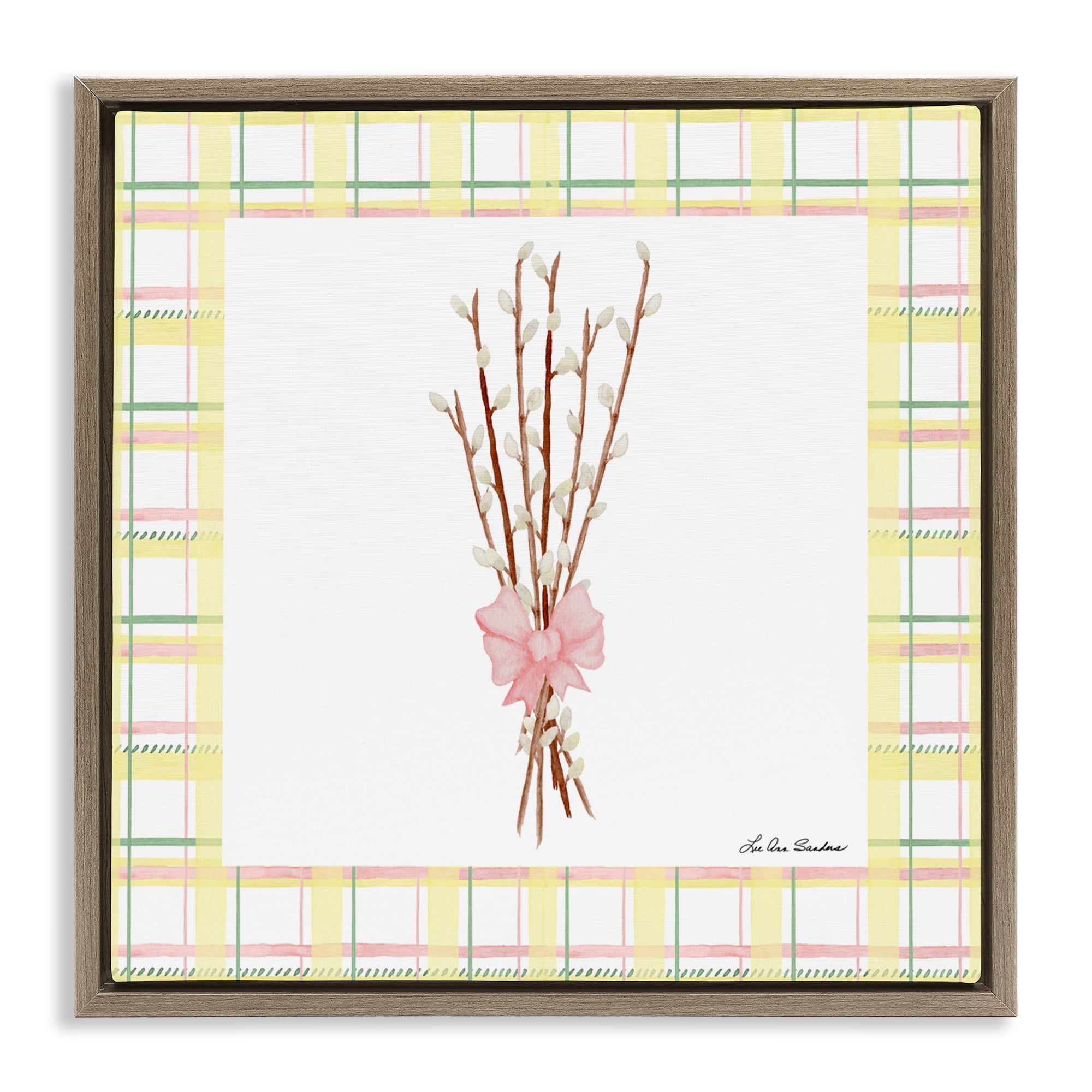 Pastel Spring Pussy Willow Brown Framed Floater Canvas Wall Art, design by Lee Ann Sanders
