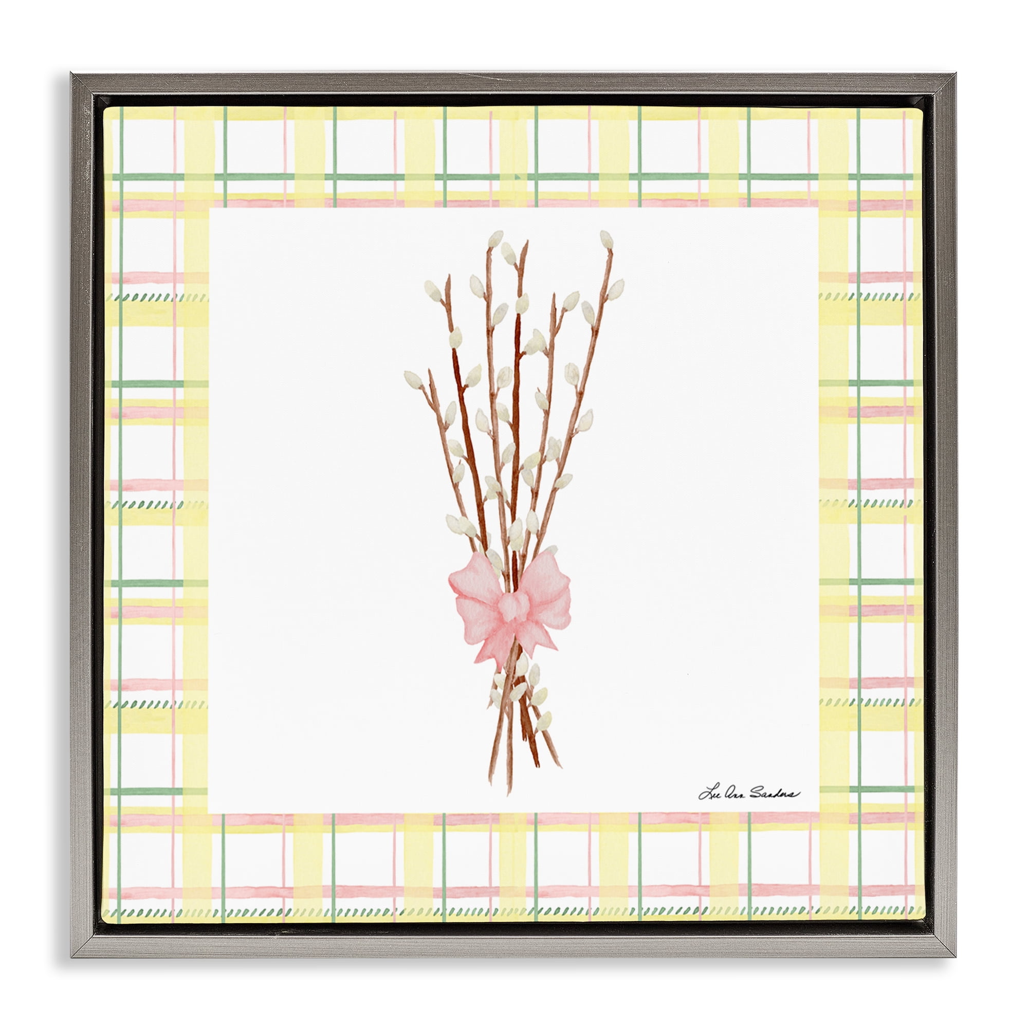 Pastel Spring Pussy Willow Gray Framed Floater Canvas Wall Art, design by Lee Ann Sanders