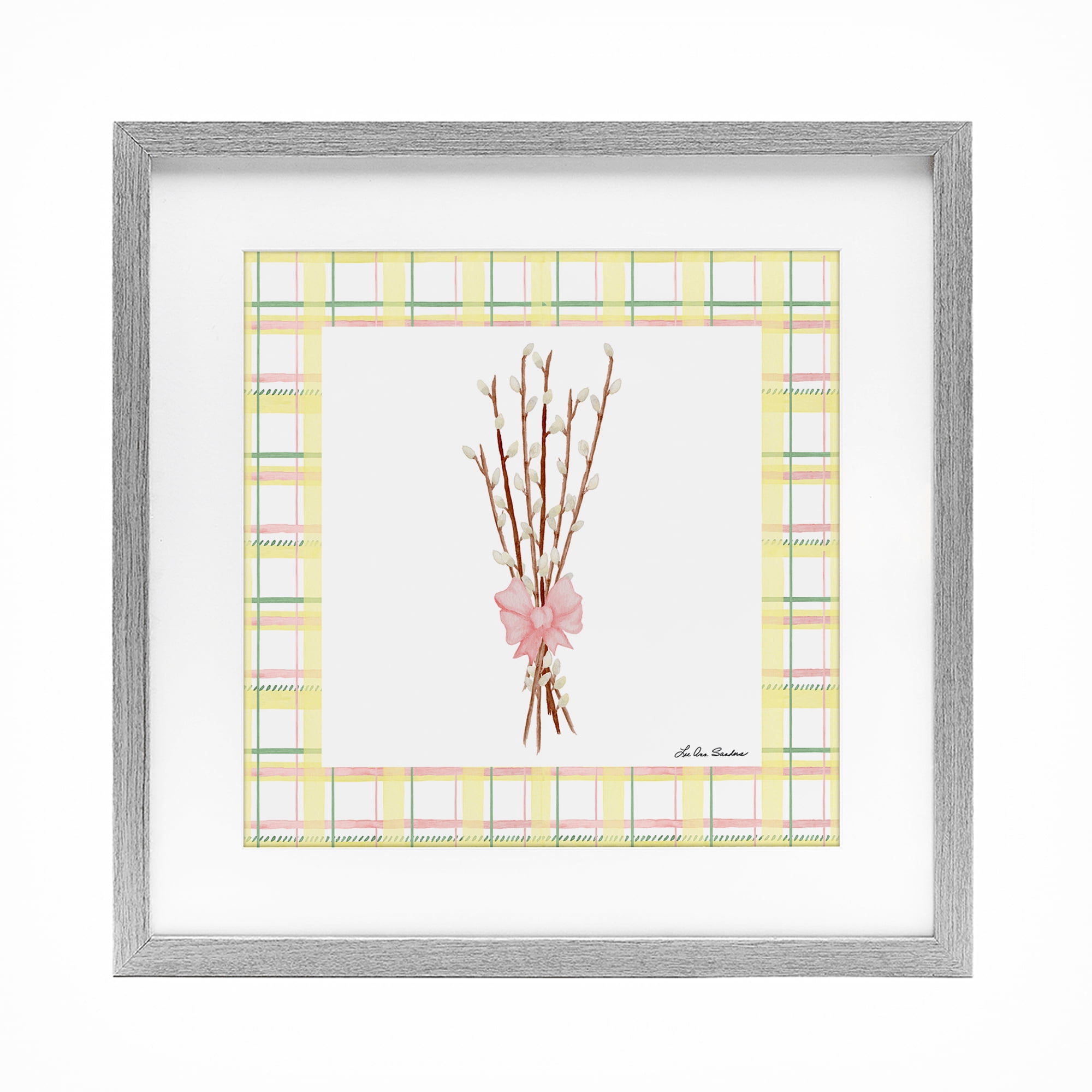 Pastel Spring Pussy Willow Gray Framed Print Under Glass, design by Lee Ann Sanders