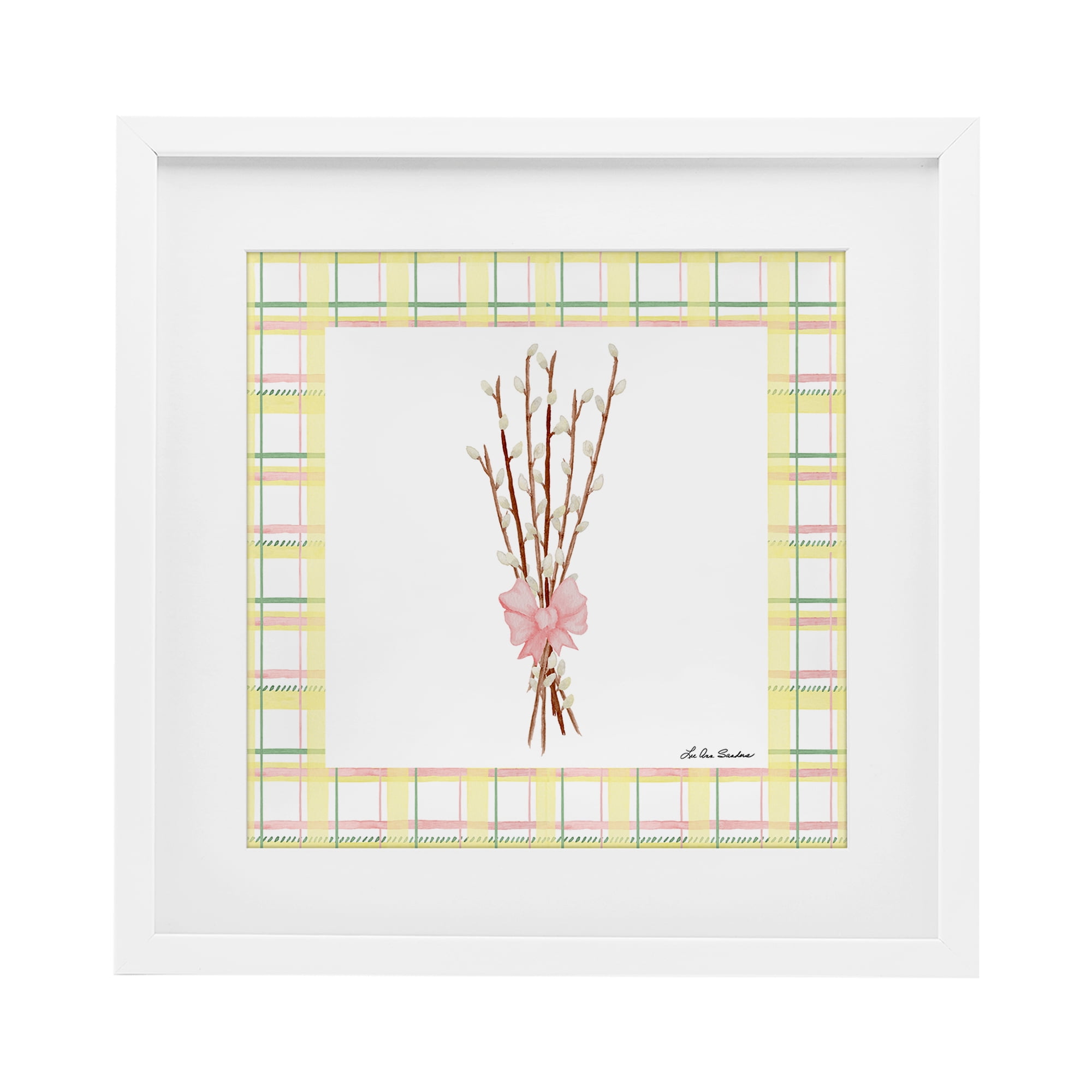 Pastel Spring Pussy Willow White Framed Print Under Glass, design by Lee Ann Sanders